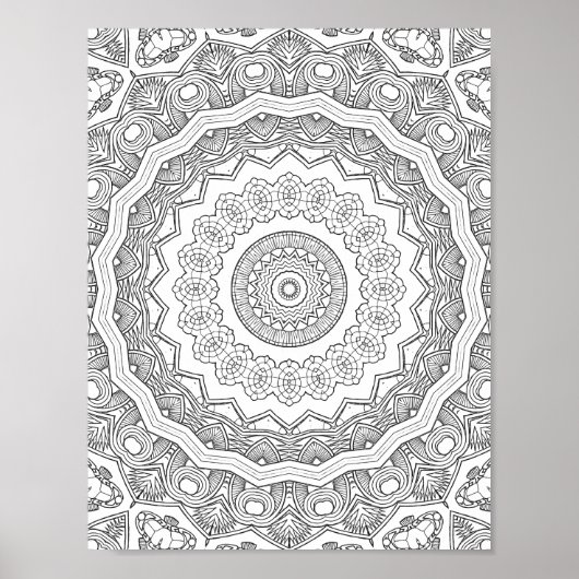 Deco Sunburst Rings Coloring Page Pattern Design Poster (Vorne)
