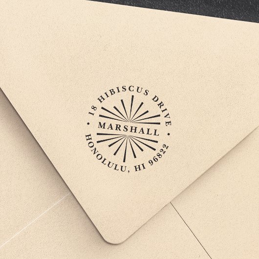 Deco Sunburst Round Return Address Stamp Permastempel