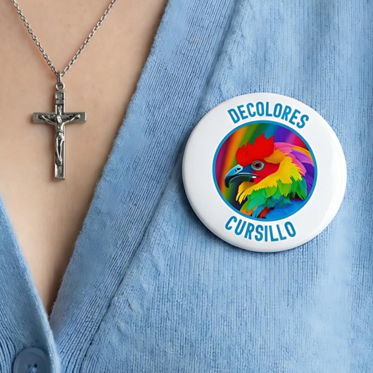 DeColores Cursillo Bunter Hahn Lebendiger Regenbog Button