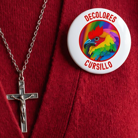 DeColores Cursillo Bunter Hahn Lebendiger Regenbog Button