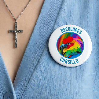 DeColores Cursillo Colorful Rooster Vivid Rainbow  Button