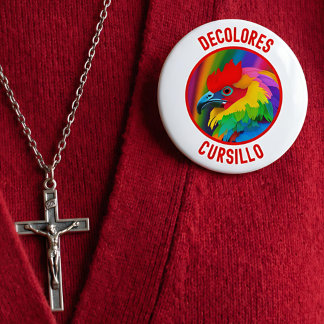 DeColores Cursillo Colorful Rooster Vivid Rainbow  Button