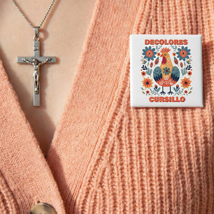 DeColores Cursillo Hahn Florale Volkskunst Orange Button