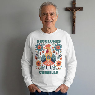 DeColores Cursillo Hahn Florale Volkskunst Türkis T-Shirt