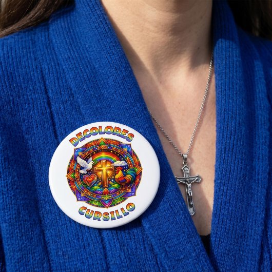 DeColores Cursillo-Kreuz-Taube-Hahn-Mandala Button