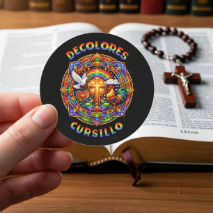DeColores Cursillo Kreuz Taube Hahn Mandala Runder Aufkleber