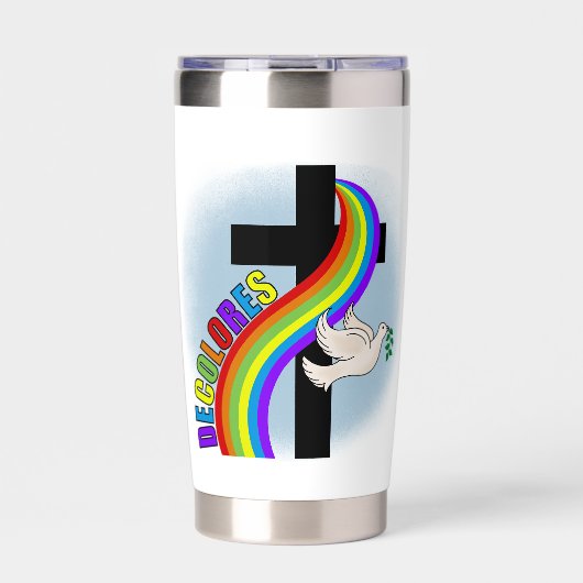 DeColores Cursillo Rainbow, Cross & Peace Dove Thermobecher (Vorderseite)