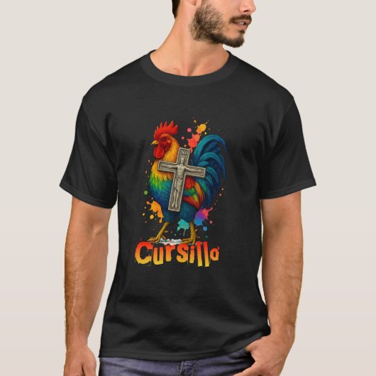 DeColores Cursillo Regenbogen Hahn Katholisch T-Shirt (Vorderseite)