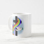 DeColores Cursillo Regenbogen mit Kreuz und Friede Kaffeetasse (Vorderseite Links)