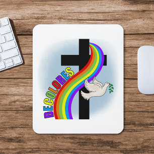 DeColores Cursillo Regenbogen mit Kreuz und Friede Mousepad