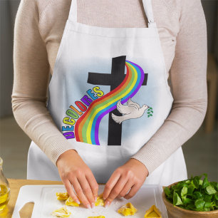 DeColores Cursillo Regenbogen mit Kreuz und Friede Schürze