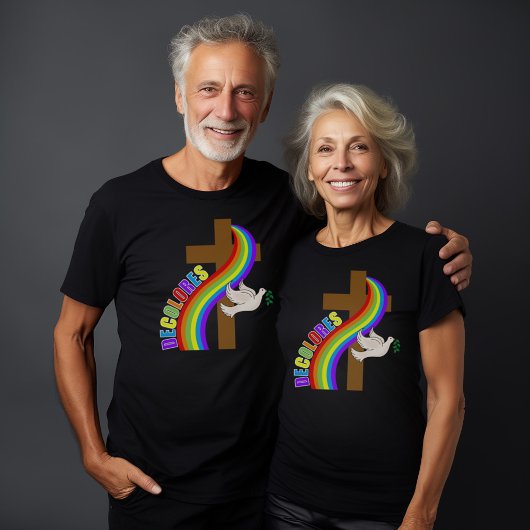 DeColores Cursillo Regenbogen mit Kreuz und Friede T-Shirt