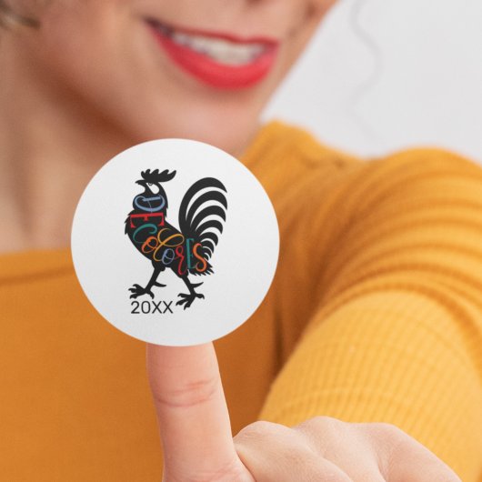 DeColores Cursillo Rooster Black Silhouette Runder Aufkleber