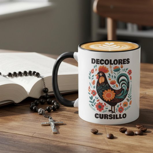 DeColores Cursillo Volkskunst Bunter Schwarzer Hah Tasse