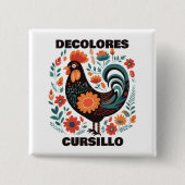 DeColores Cursillo Volkskunst Dunkler Bunter Hahn Button (Vorderseite)