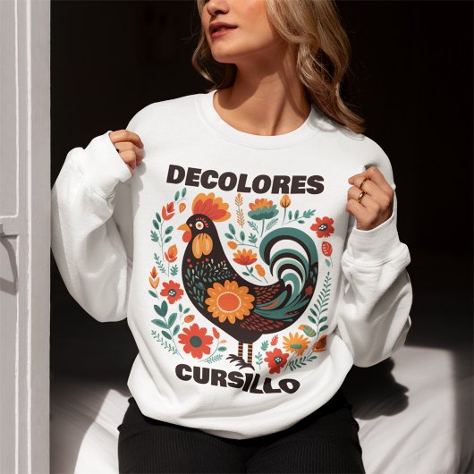 DeColores Cursillo Volkskunst Dunkler Bunter Hahn Sweatshirt