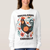 DeColores Cursillo Volkskunst Dunkler Bunter Hahn Sweatshirt (Vorderseite)