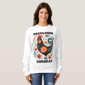 DeColores Cursillo Volkskunst Dunkler Bunter Hahn Sweatshirt (Vorne ganz)