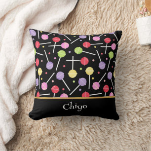 Decora Candy Lollipop gemusterte Schwarz Kissen