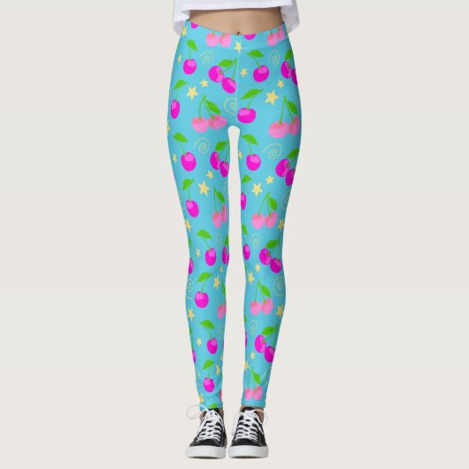 Decora Kei Rainbow Cherry Pattern Leggings (Vorderseite)