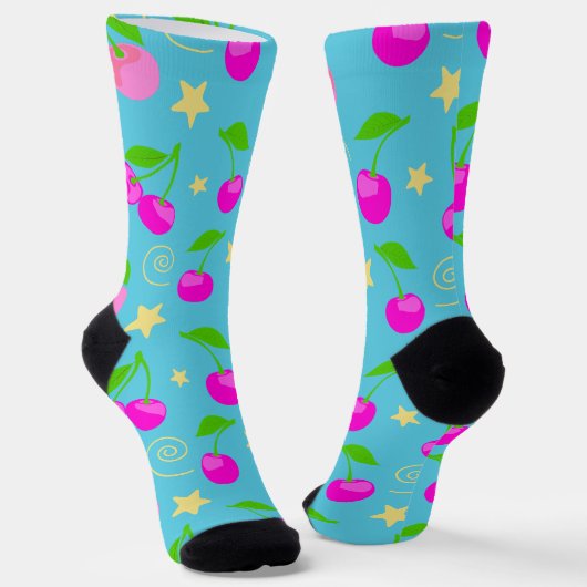Decora Kei Rainbow Cherry Pattern Socken (Gewinkelt)
