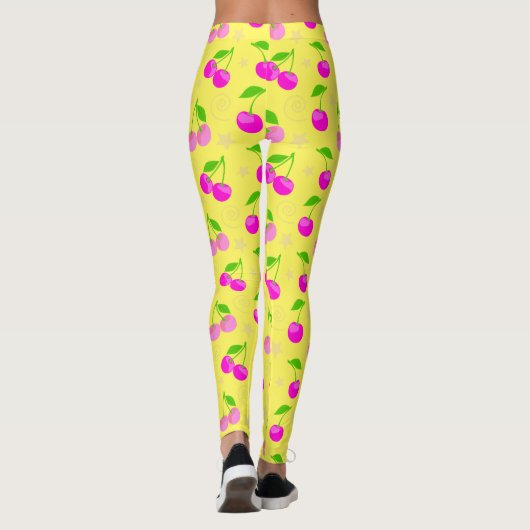 Decora Kei Regenbogen-Kirschmuster Gelb Leggings (Rückseite)
