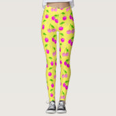 Decora Kei Regenbogen-Kirschmuster Gelb Leggings (Vorderseite)
