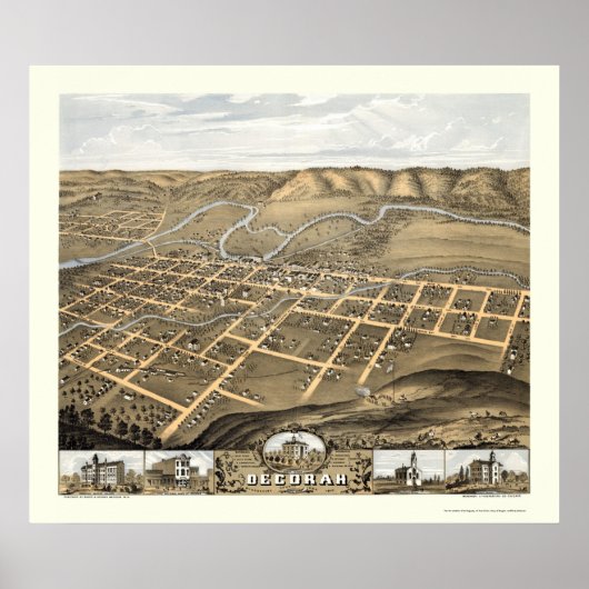 Decorah, Iowa Panorama Karte - 1870 Poster (Vorne)