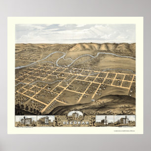 Decorah, panoramische Karte Iowas - 1870 Poster