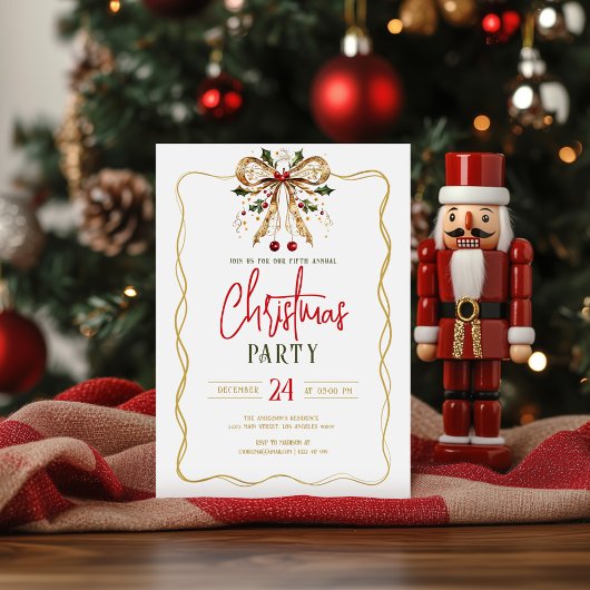 Decorated Christmas Bow Gold Fram Party Invite Einladung