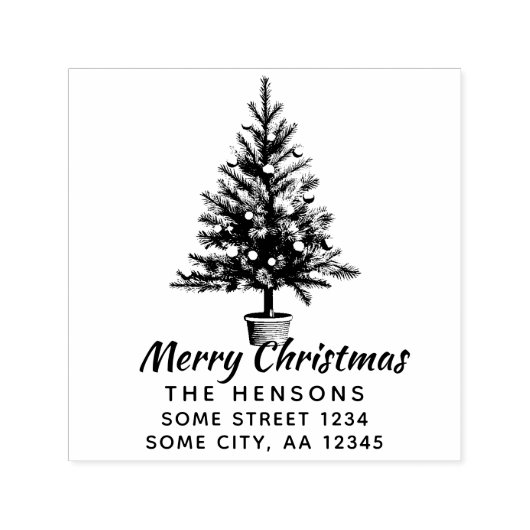 Decorated Christmas Tree Family Address Permastempel (Design)