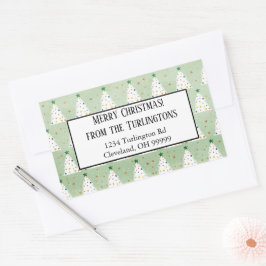 Decorated White Xmas Trees Green Star-Adresse Rechteckiger Aufkleber