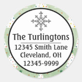 Decorated White Xmas Trees Green Star-Adresse Runder Aufkleber (Vorderseite)