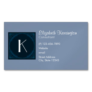 Decorative Art Deco Blue Square Monogram Magnetische Visitenkarte