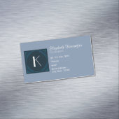 Decorative Art Deco Blue Square Monogram Magnetische Visitenkarte (Beispiel)