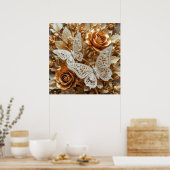 Decorative Art Silver and Gold - Schmetterlinge #3 Poster (Küche)