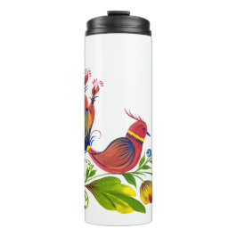 Decorative Bird with Flowers & Berries Thermosbecher