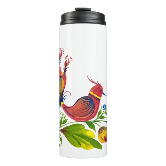Decorative Bird with Flowers & Berries  Thermosbecher (Vorderseite)