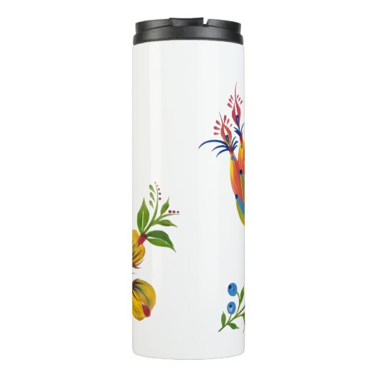 Decorative Bird with Flowers & Berries Thermosbecher (Rückseite)