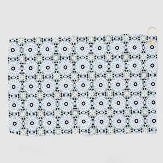 Decorative black and white circular patterned golfhandtuch (Horizontal)