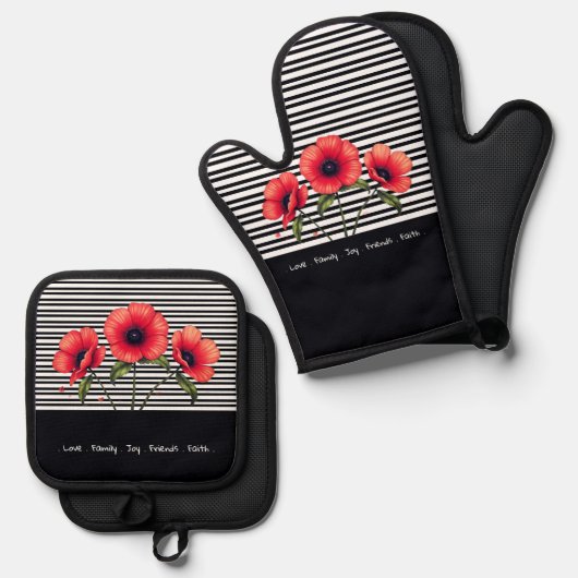 Decorative Black And White Stripe Ofenhandschuh & Topflappen-Set (Vorderseite/Rückseite)