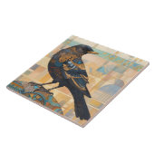 Decorative Blackbird Bird Art Earth Tone Orange Fliese (Seite)