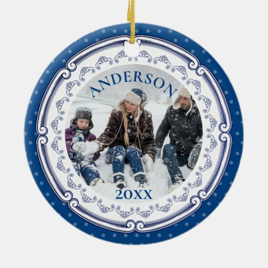 Decorative blaue Platte personalisiertes Foto Weih Keramik Ornament (Hinten)