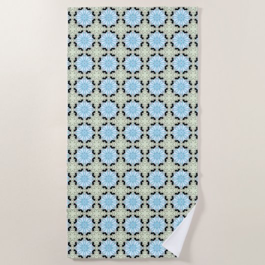 Decorative blue and cream floral patterned strandtuch (Vorderseite)