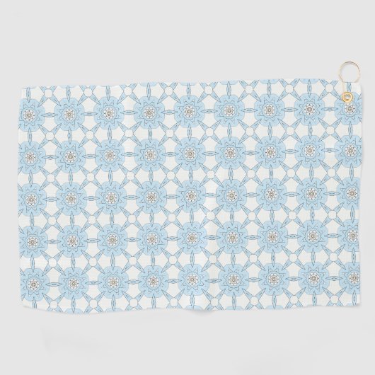 Decorative blue geometric floral patterned golfhandtuch (Horizontal)
