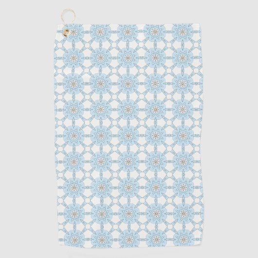 Decorative blue geometric floral patterned golfhandtuch (Vorderseite)