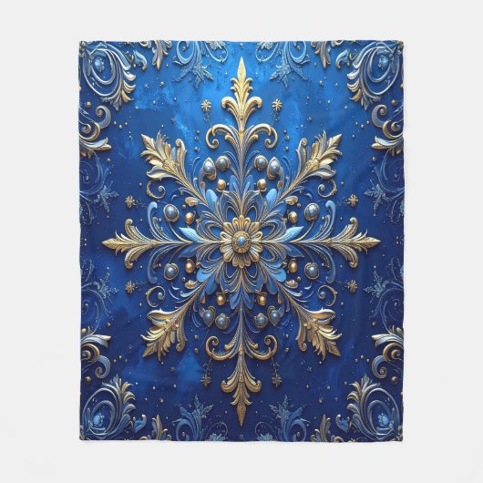 Decorative Blue Gold Fleece Blanket (Vorderseite)