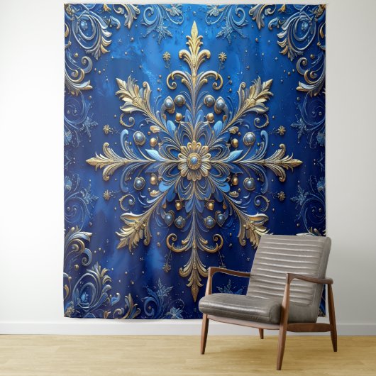 Decorative Blue Gold Holiday Backdrop Wandteppich (Beispiel)