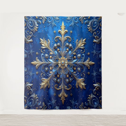 Decorative Blue Gold Holiday Backdrop Wandteppich (Vorderseite)