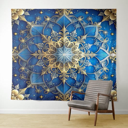 Decorative Blue Gold Holiday Backdrop Wandteppich (Beispiel (Horizontal))